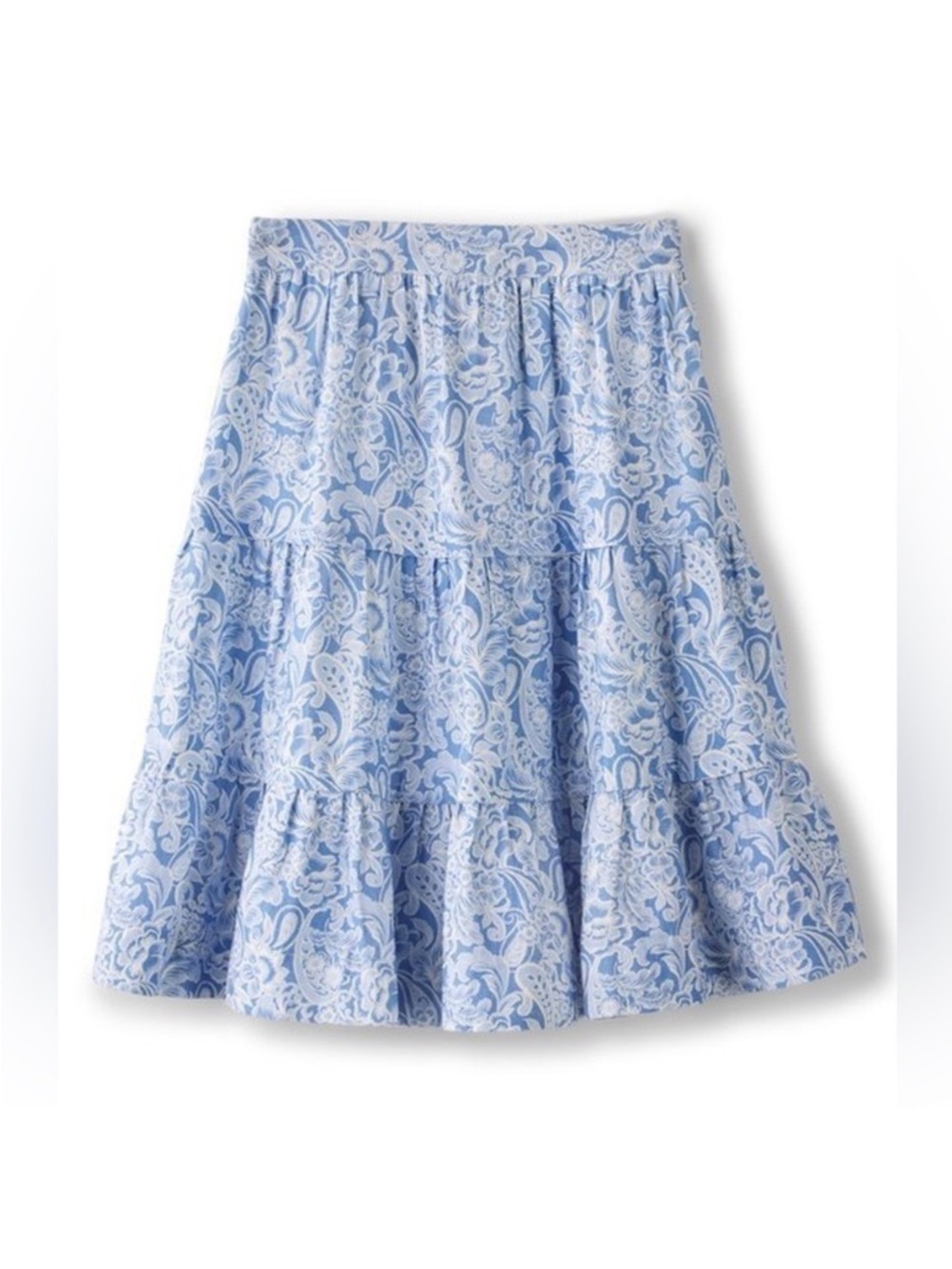 Soft Surroundings Light Blue Paisley Tiered Skirt